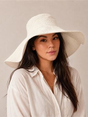 2 Wide Brim Sun Hats – Orange Straw + White Asymmetrical Hat | Size Small 54cm